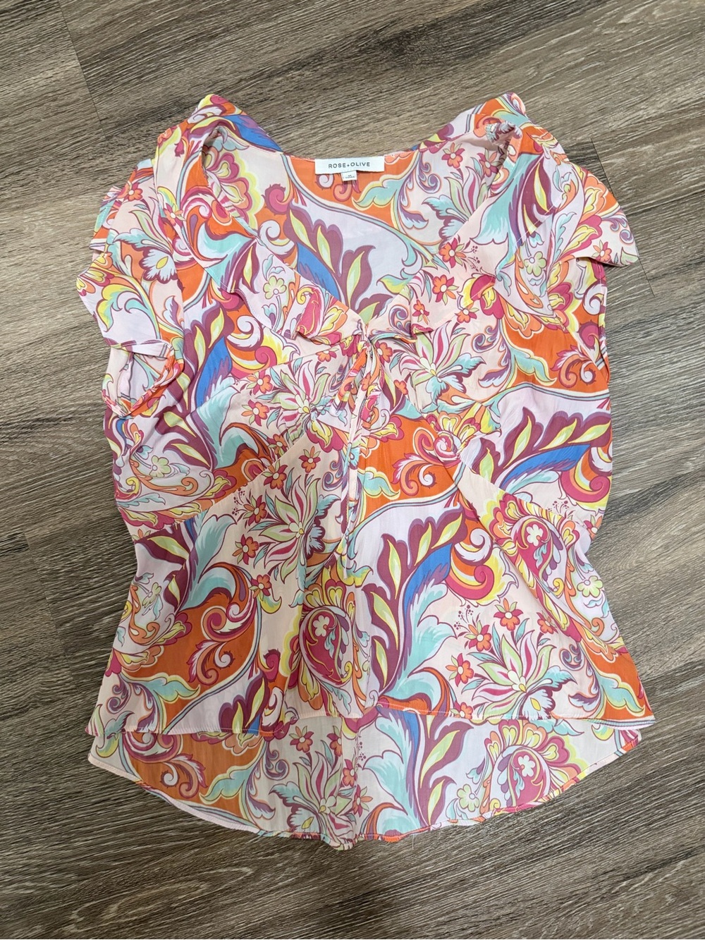 Rose & Olive Pink Orange Paisley Ruffle Blouse